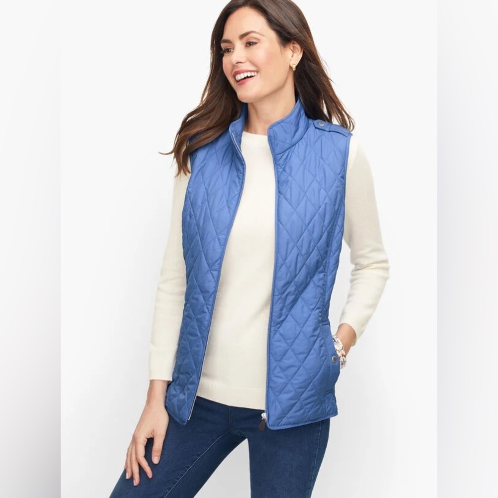 NWT Talbots Fleece Lined Diamond Quilted Vest Periwinkle Blue Size L Casual